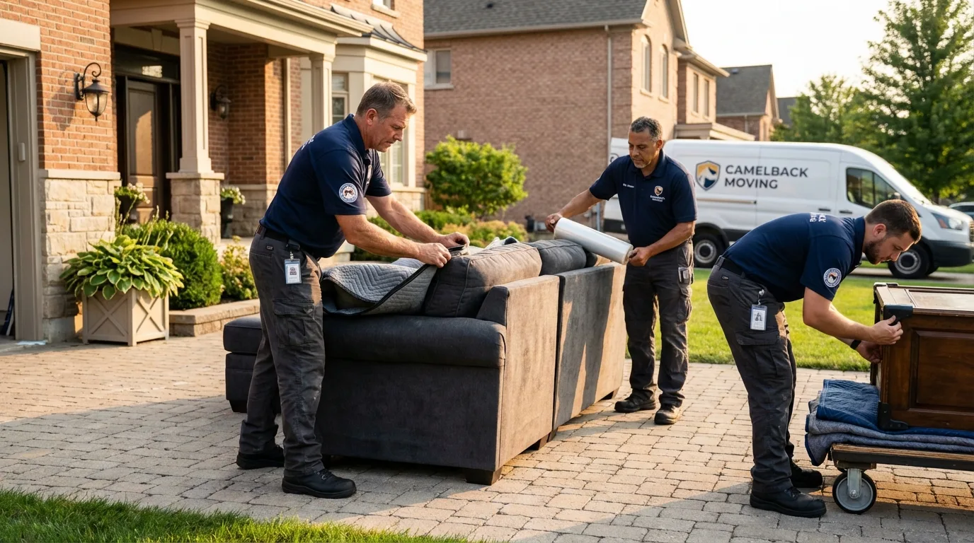 Large estate moving crew wrapping furniture in Waterford, CA